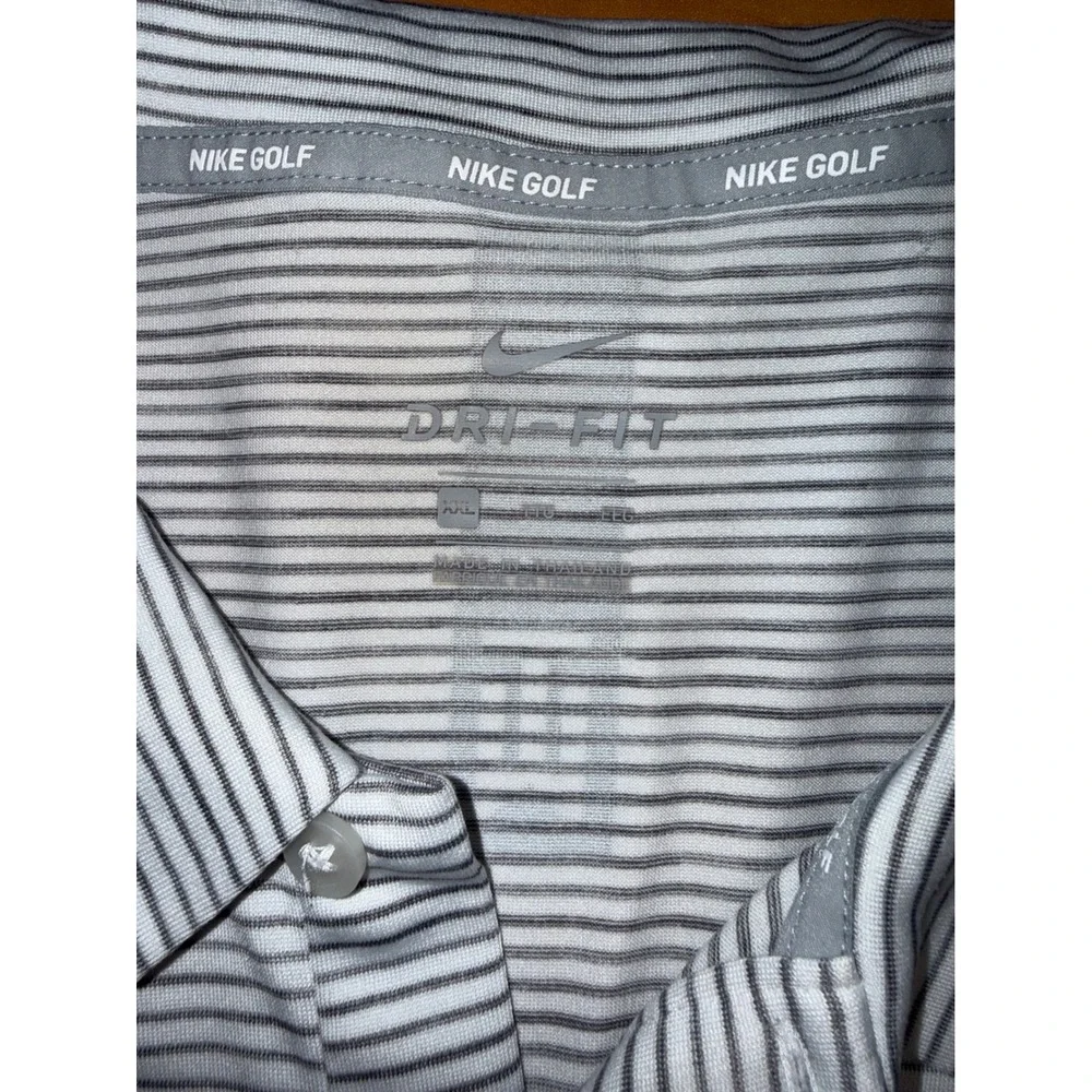 Nike Golf Tiger Woods TW Dri-FIT Polo Shirt Mens XXL White Grey Striped